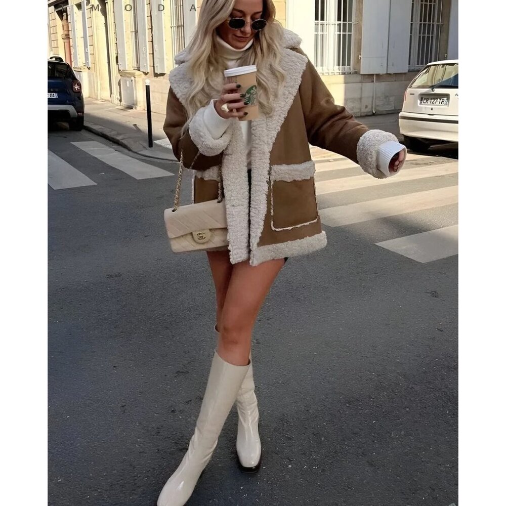 Zara Double Faced Coat Boxy Patch Pockets Faux Sh… - image 3